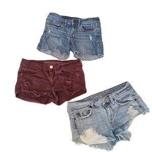 American Eagle Women's Size 4 Jean Shorts 26x2 Lot Of THREE Blue And Purple